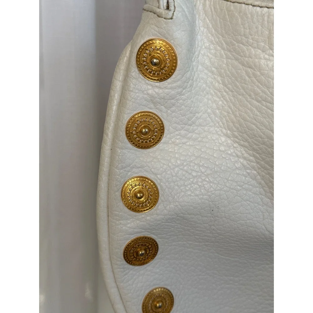Maxx‎ New York pebbled leather hobo bag white gold coin studs boho western